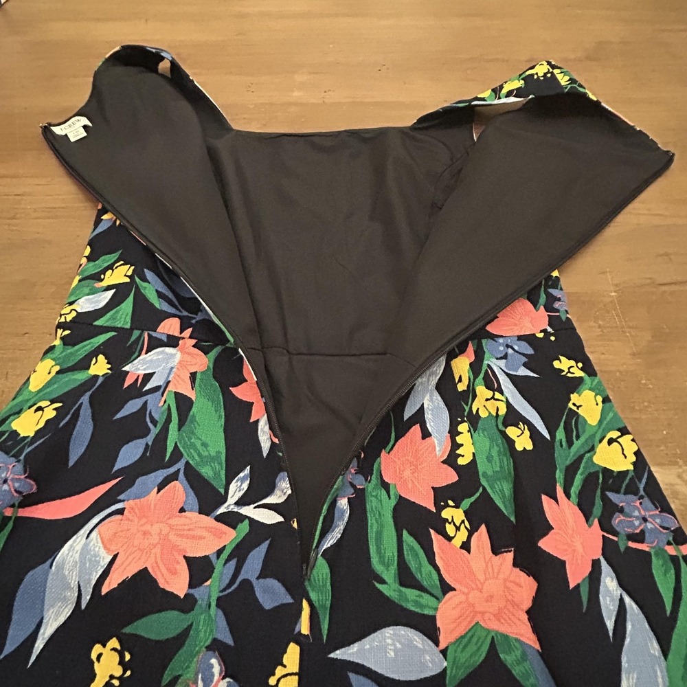 J.Crew Dress Womens 10 Navy Multicolor Floral Fit & Flare Knee Length Sleeveless - Picture 7 of 7